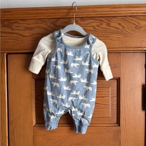 Hanna Andersson Long Sleeve Shirt and Overalls Polar Bear Size 0-3 Months